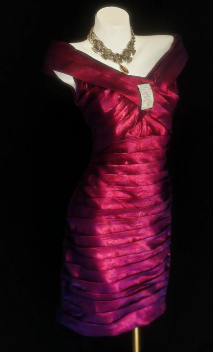 Robe fourreau rétro fuchsia à épaules dénudées, robe courte pour un 18e anniversaire, robe de bal de promo, robe de cocktail AS028