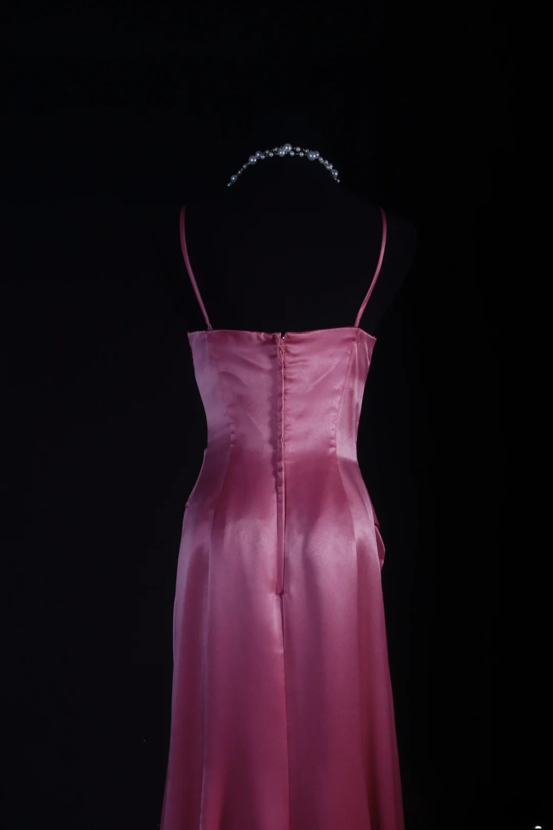 Einfaches Ballkleid für Damen, Spaghettiträger, rosa, A-Linie, lang, formell, für Tanz und Party, AS028