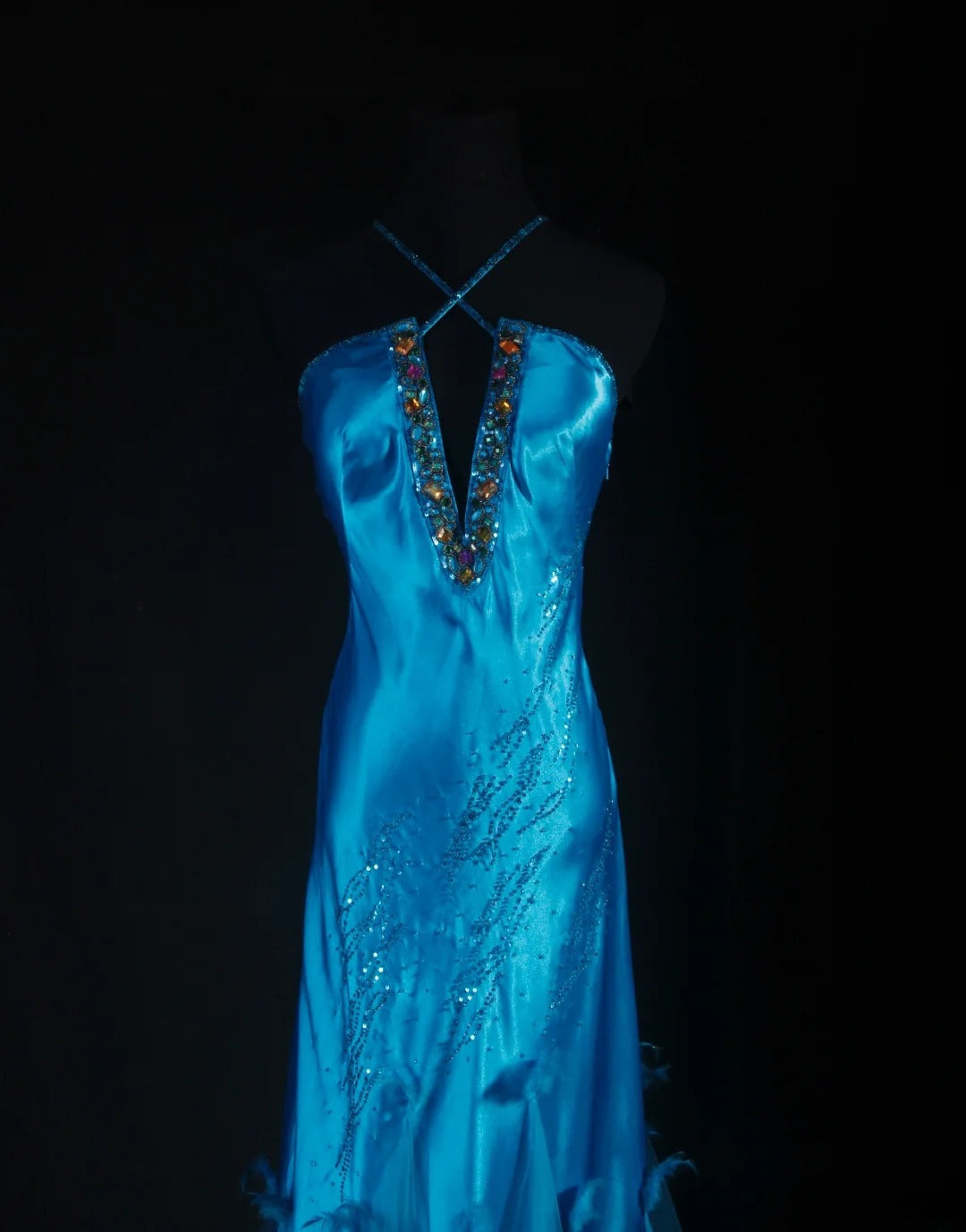 Vintage 90s Prom Dresses Women Mermaid Halter Blue Long Formal Dance Evening Party Gowns AS029