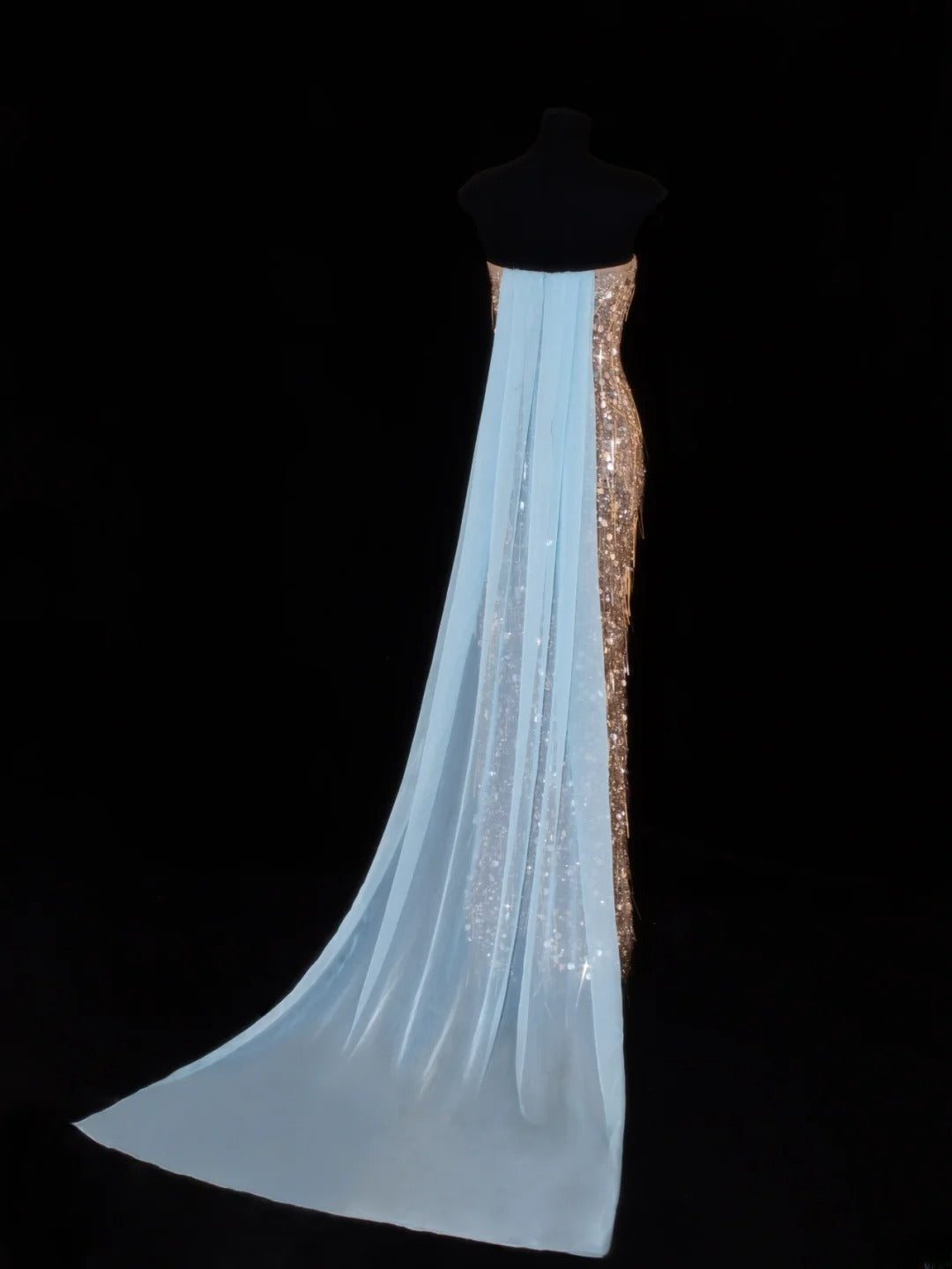 Preiswertes, paillettenbesetztes, trägerloses Meerjungfrauenkleid im Stil der 1950er Jahre in Champagner mit Perlenbesatz – ein beeindruckendes langes Abendkleid für Ball und Party (SA029).