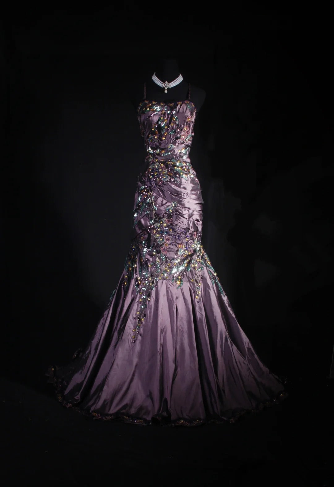Vintage 90er Jahre Ballkleider Damen Meerjungfrau Spaghettiträger Staubiges Traubenfarbenes Taft Langes formelles Tanz-Abendkleid AS030