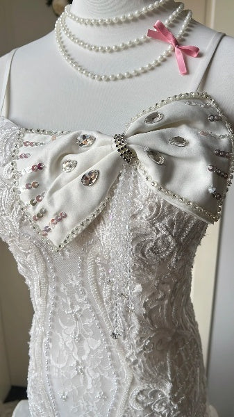 Princess Wedding Dress Mermaid Spaghetti Straps White With Tiered Bridal Gown for Big Day RC0400