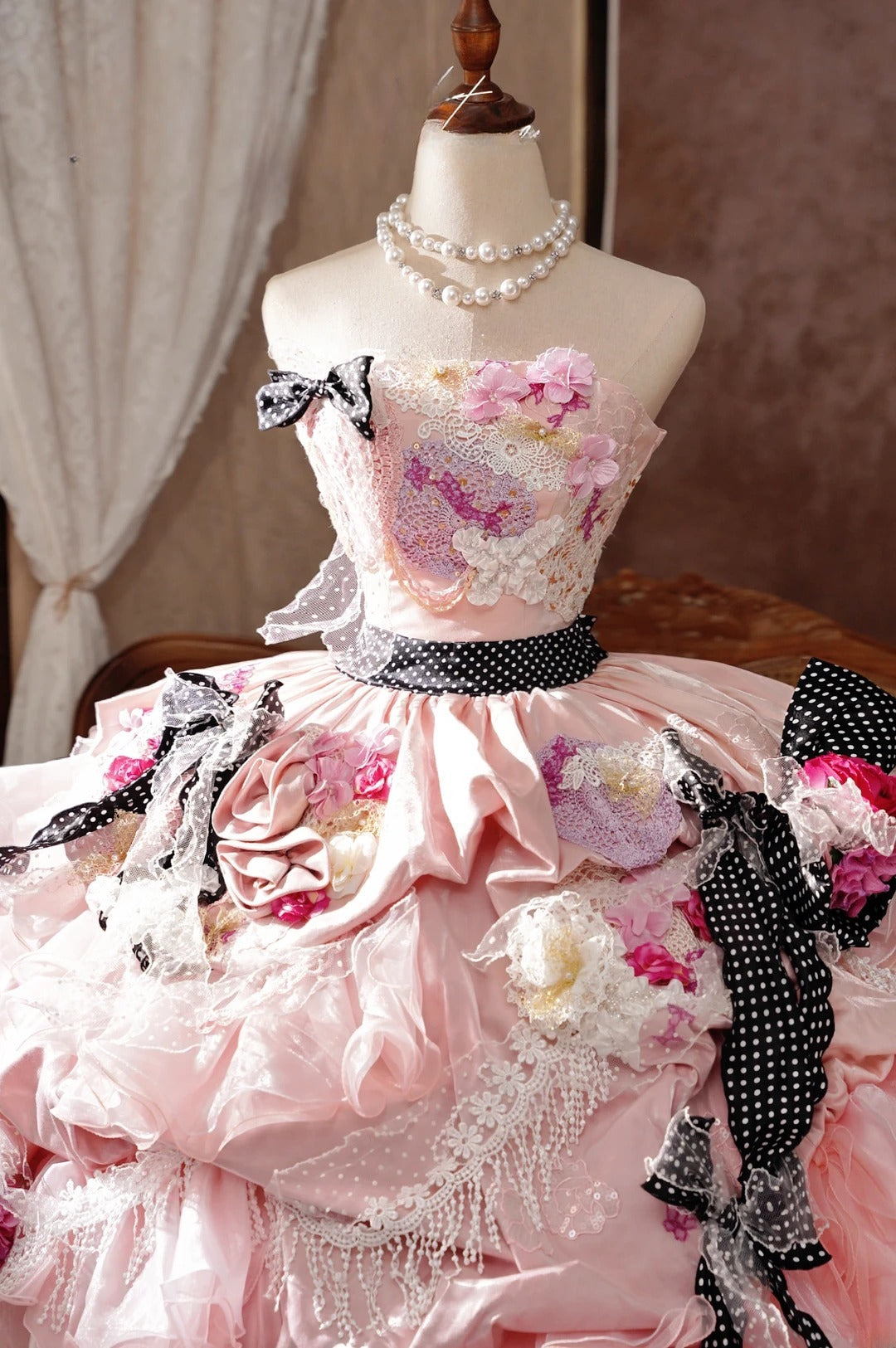 Elegant Quinceanera Dress Lace Pink Strapless 3D Flowers Floor Length Sweet 15 Celebration Formal Gown RB9024