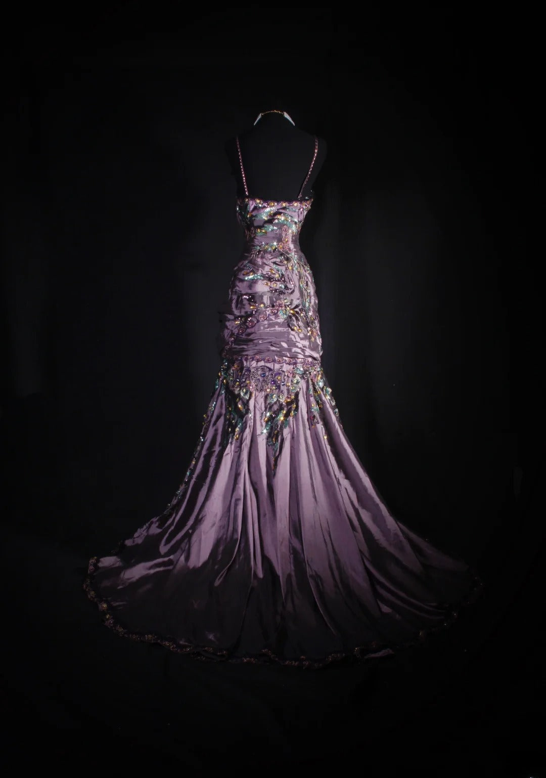 Vintage 90er Jahre Ballkleider Damen Meerjungfrau Spaghettiträger Staubiges Traubenfarbenes Taft Langes formelles Tanz-Abendkleid AS030