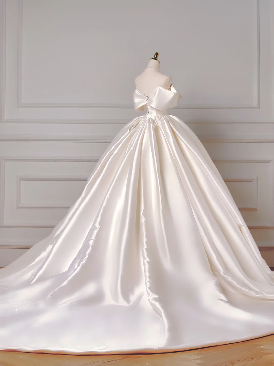 Prinzessinnen-Brautkleid, langes Ballkleid, schulterfrei, Satin, Brautkleid mit kurzen Ärmeln, AQ030