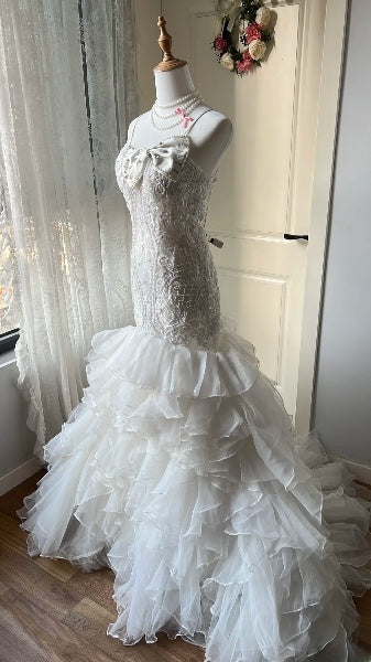 Princess Wedding Dress Mermaid Spaghetti Straps White With Tiered Bridal Gown for Big Day RC0400