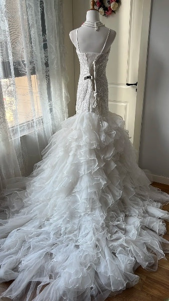 Princess Wedding Dress Mermaid Spaghetti Straps White With Tiered Bridal Gown for Big Day RC0400