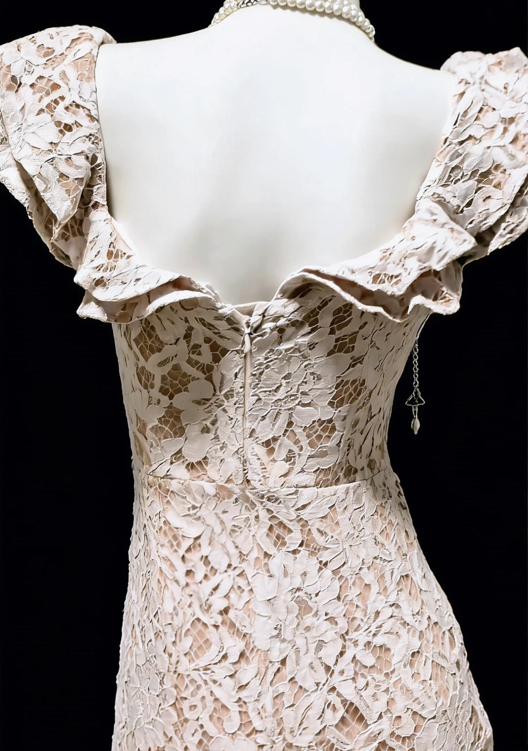 Robe de bal de promo rose en dentelle, col V, style rétro fourreau, courte, pour un 18e anniversaire ou un cocktail (AS030)