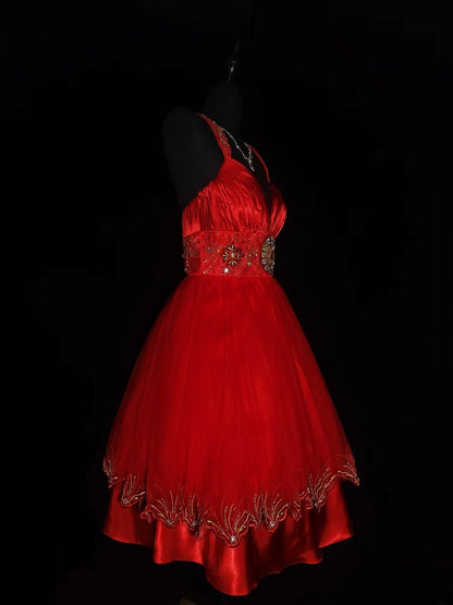Robe de bal vintage bustier cœur en tulle rouge, robe de soirée courte pour un 16e anniversaire, robe de cocktail AS030