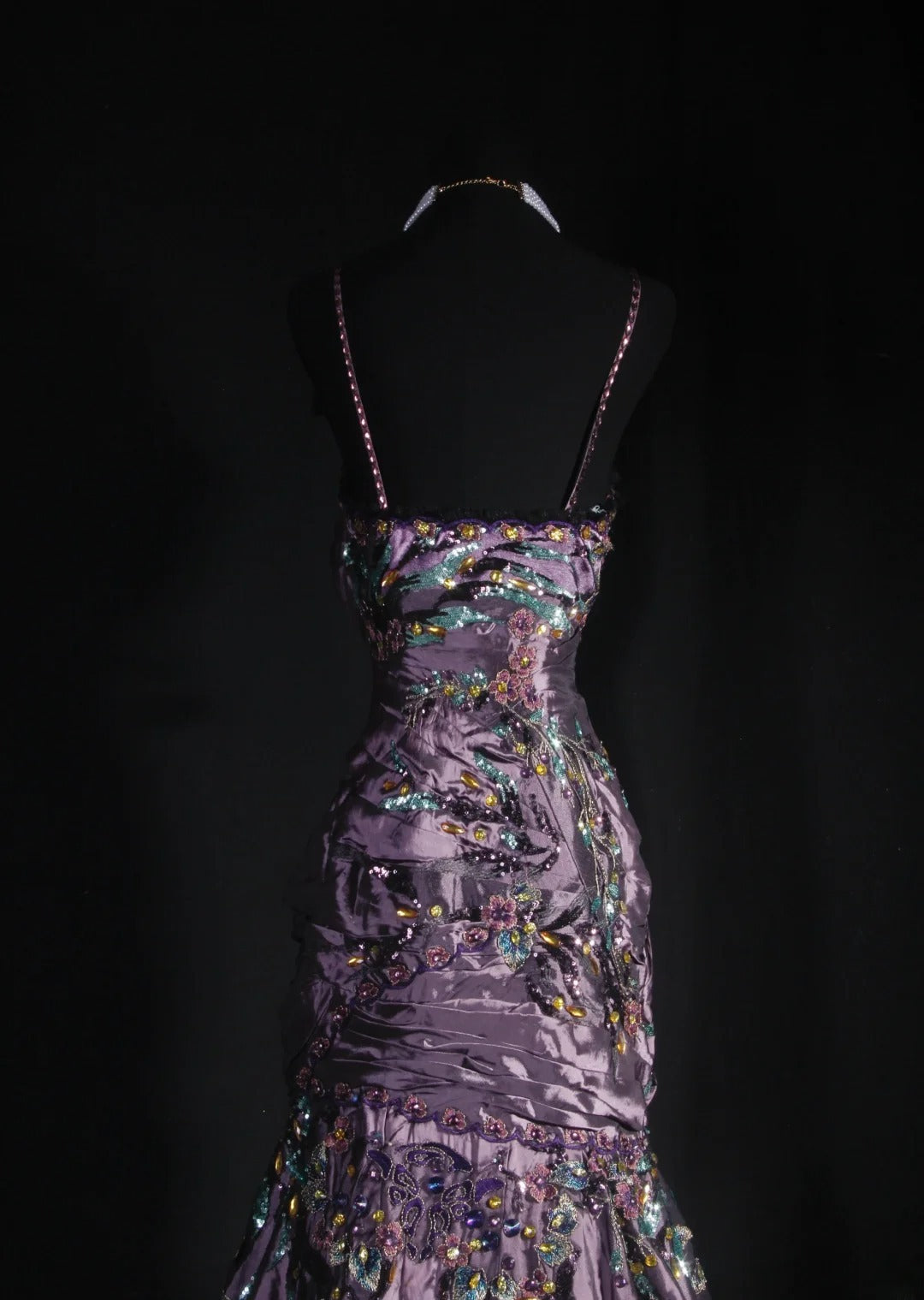 Vintage 90er Jahre Ballkleider Damen Meerjungfrau Spaghettiträger Staubiges Traubenfarbenes Taft Langes formelles Tanz-Abendkleid AS030