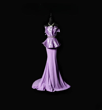 Vintage Prom Dresses Mermaid Strapless Lilac With Ruffled Long 1950s Retro Classy Party Formal Outfits RB6378