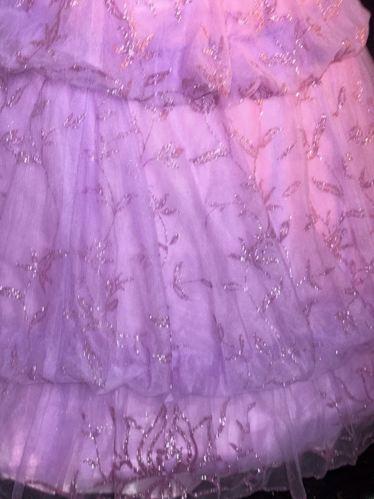 Süßes Ballkleid Trägerlos Lila Pailletten Tüll mit Perlen Lang Quinceañera-Kleid vestido de 15 de cenicienta RB3372