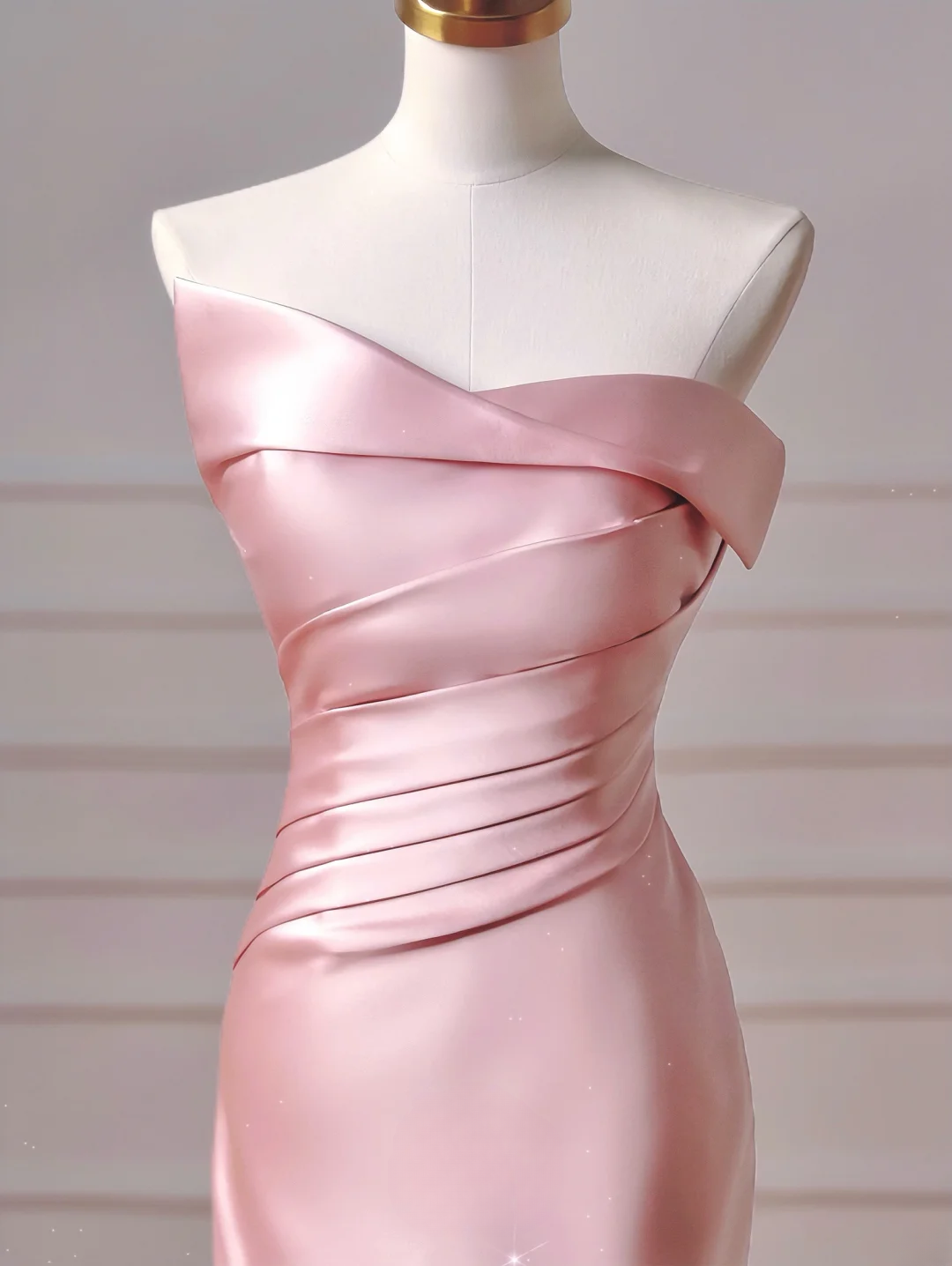 Elegantes, ästhetisches Meerjungfrauen-Kleid, trägerlos, rosa mit plissierten Blumen – Inspiration für ein beeindruckendes, langes, formelles Partykleid für Teenager und Gymnasien (AQ031)