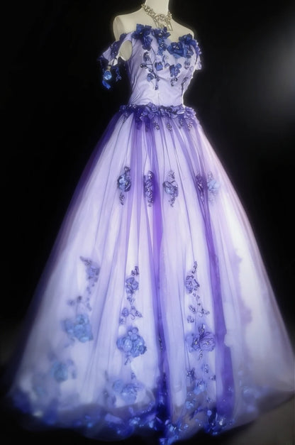 Robe de bal vintage épaules dénudées en tulle lilas, longue, pour quinceañera, tenue d'anniversaire Sweet 15/16 AS031