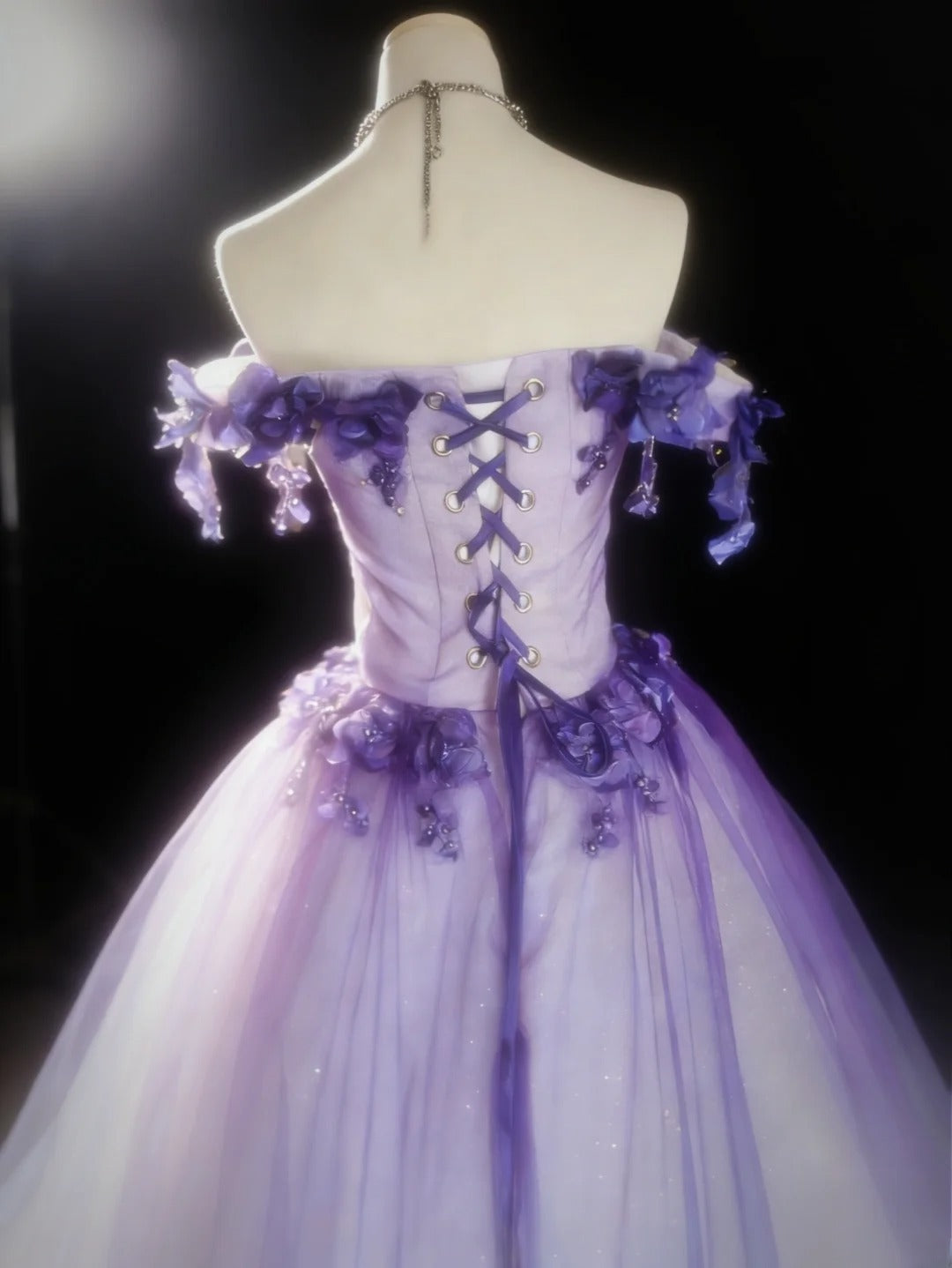 Robe de bal vintage épaules dénudées en tulle lilas, longue, pour quinceañera, tenue d'anniversaire Sweet 15/16 AS031