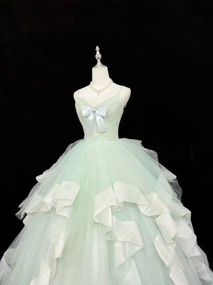 Magical Ball Gown Spaghetti Strap Mint Green Tulle With Ruffled Quince Dress Voluminous Sweet 16 Sweet Sixteen Outfits Vestido de RB7402