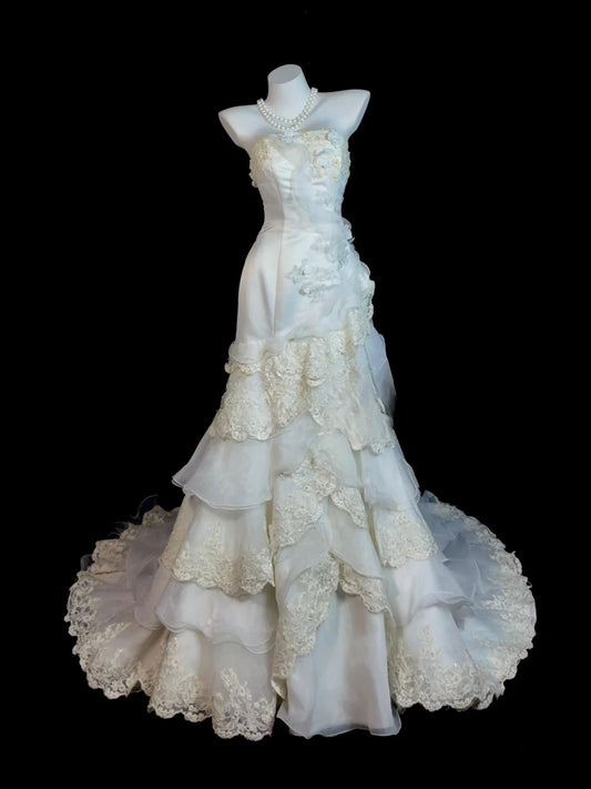 Vintage Wedding Dress Mermaid Strapless Lace With Corset Fitted Back Ivory Bridal Gown for Big Day RB9842
