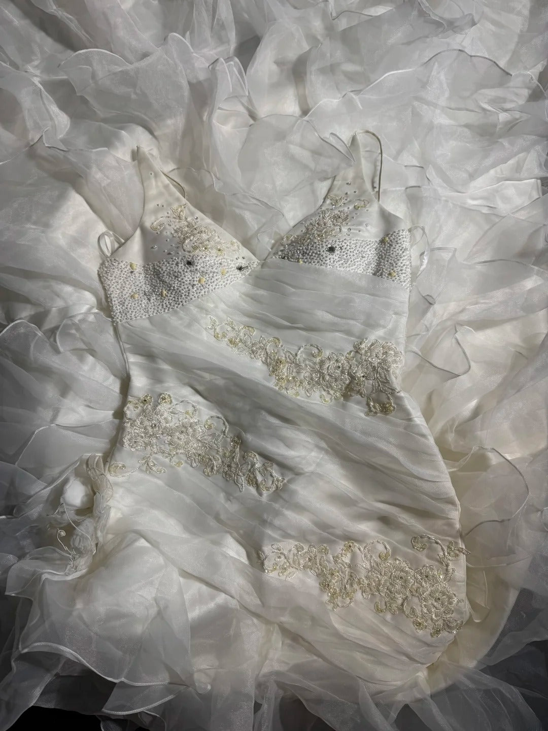 Elegant Mermaid Spaghetti Strap Sleeveless White Lace Tiered Long Vintage Fitted 1920s Wedding Dresses AS032