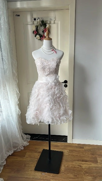 Sexy Hoco Dress A line Sweetheart Light Pink Lace Tulle Homecoming Birthday Party Dress RC0402