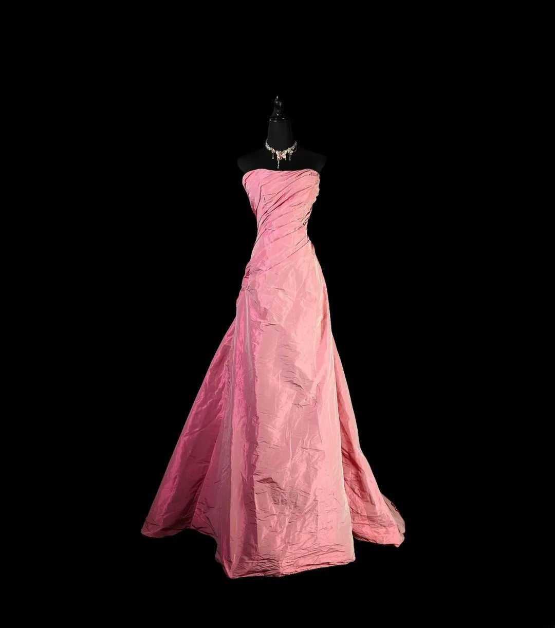 Vintage Prom Dresses Mermaid Strapless Pink Taffeta With Ruffled Long 1950s Retro Classy Party Formal Outfits RB6379