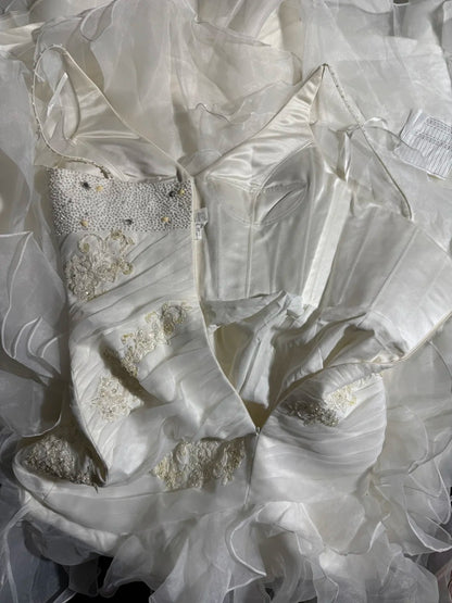 Elegant Mermaid Spaghetti Strap Sleeveless White Lace Tiered Long Vintage Fitted 1920s Wedding Dresses AS032