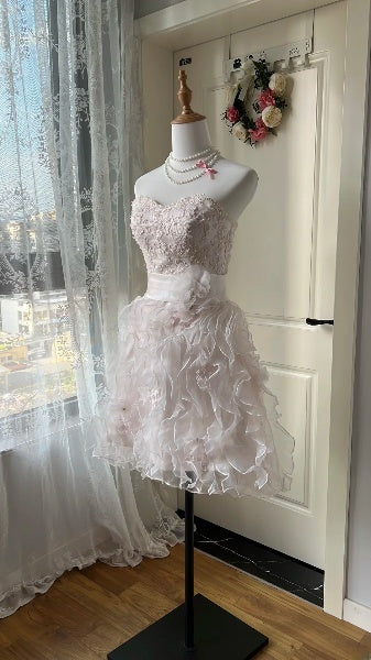Sexy A-Linien-Kleid für den Homecoming, herzförmiger Ausschnitt, hellrosa Tüllkleid mit Spitze, für Homecoming oder Geburtstagsparty RC0402