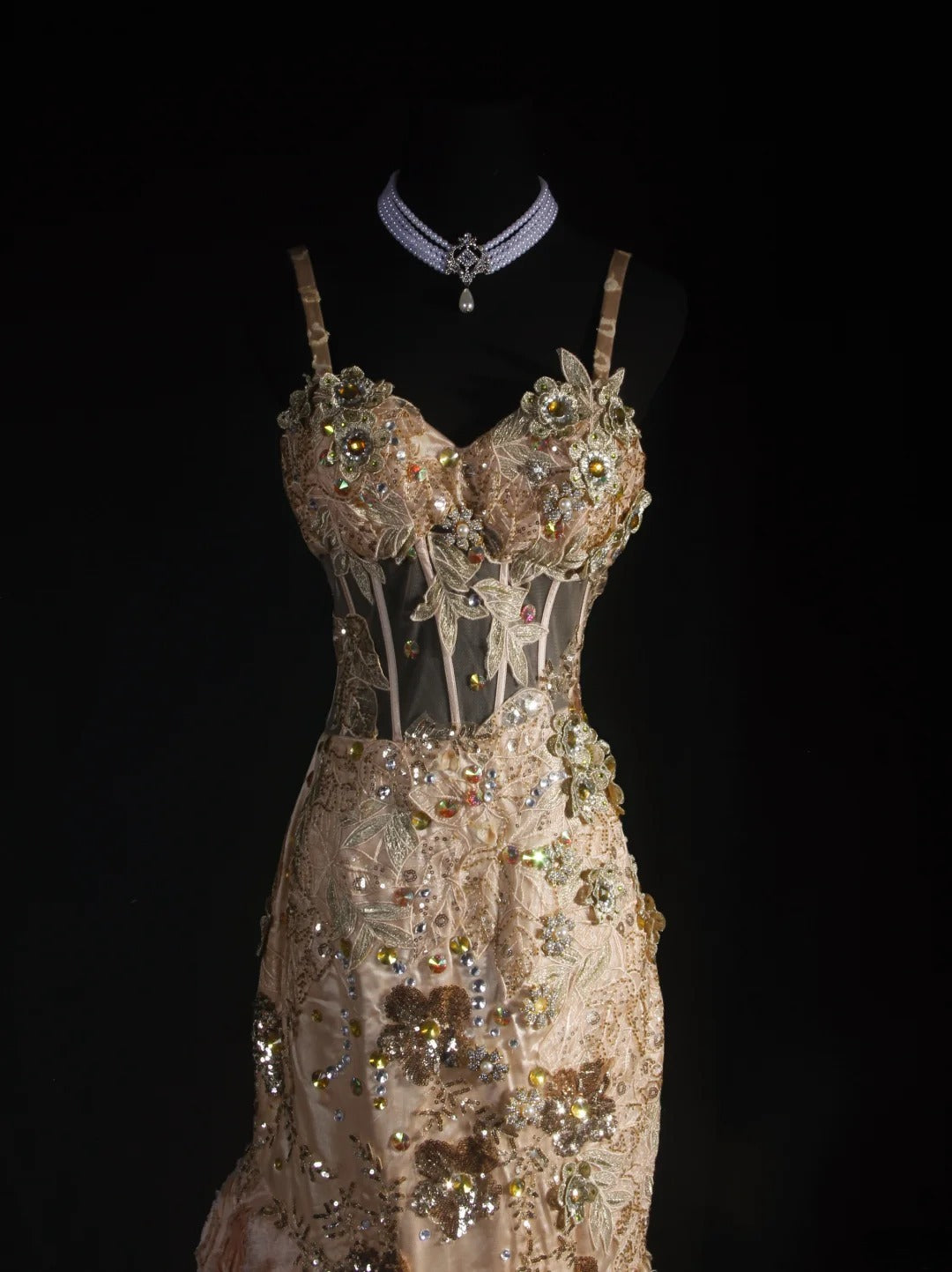Spaghettiträger Meerjungfrauen-Abendkleid in Rosa mit Perlen, ärmellos, AS033