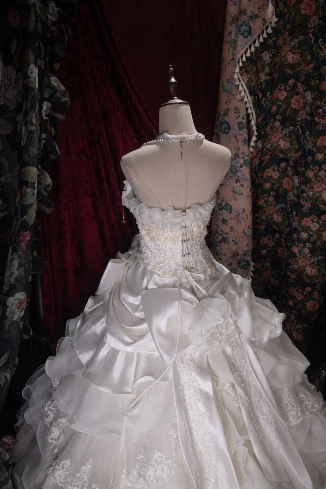 Vintage 80s Ball Gown Strapless Lace White With Appliqued Long Autumn Brides Gown Bridal Dress Wedding Dresses RB8058