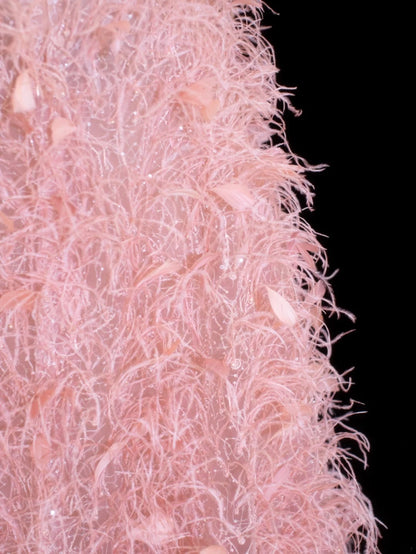 Robe de bal sobre et élégante, bustier en tulle rose orné de plumes, style raffiné, robe de soirée longue et sophistiquée SA033