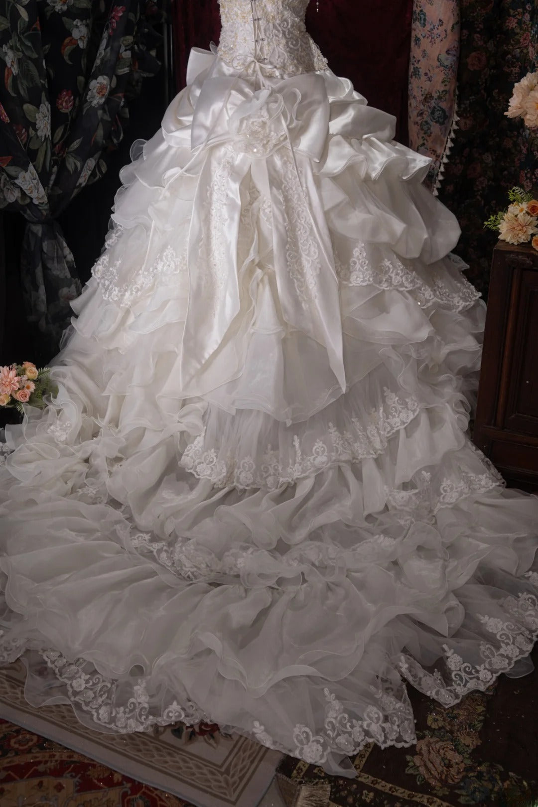Vintage 80s Ball Gown Strapless Lace White With Appliqued Long Autumn Brides Gown Bridal Dress Wedding Dresses RB8058
