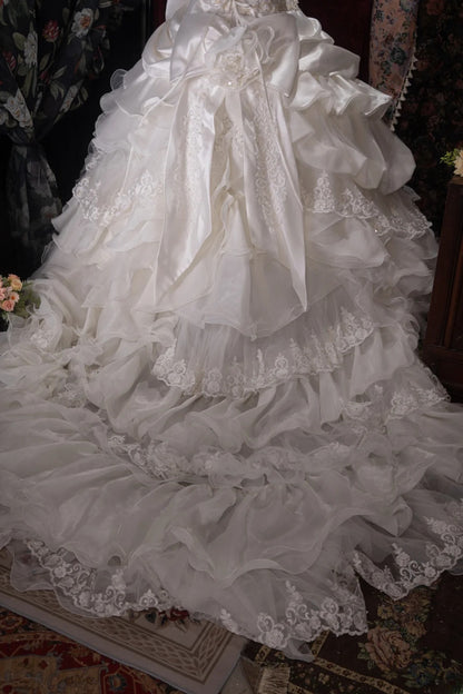 Vintage 80s Ball Gown Strapless Lace White With Appliqued Long Autumn Brides Gown Bridal Dress Wedding Dresses RB8058