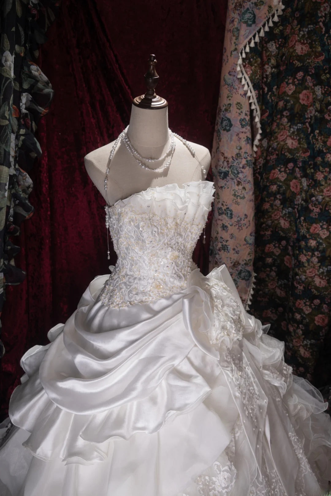 Vintage 80s Ball Gown Strapless Lace White With Appliqued Long Autumn Brides Gown Bridal Dress Wedding Dresses RB8058