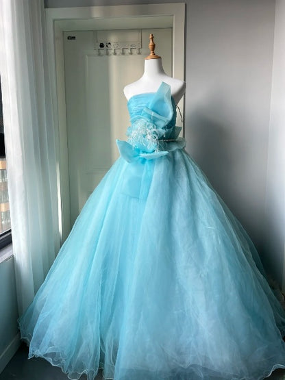 Sweet 16 Dresses Long Strapless Blue With Ruffled Ball Gown Sweet Sixteen Birthday Gown RC0404
