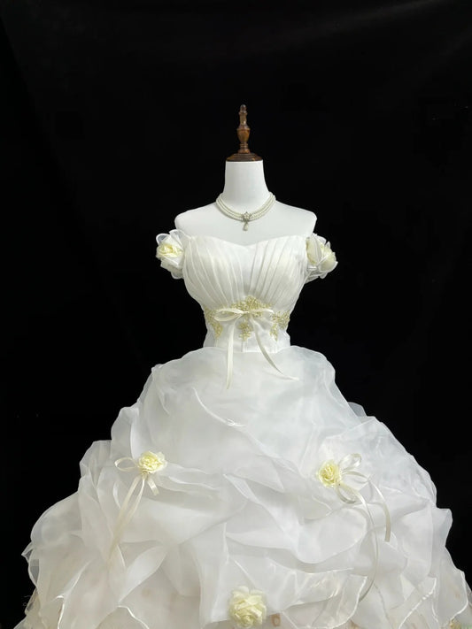 Classy Ball Gown Off The Shoulder White With Lace Appliqued Quince Dress Voluminous Sweet 16 Quinceanera Dresses Vestido de RB7405