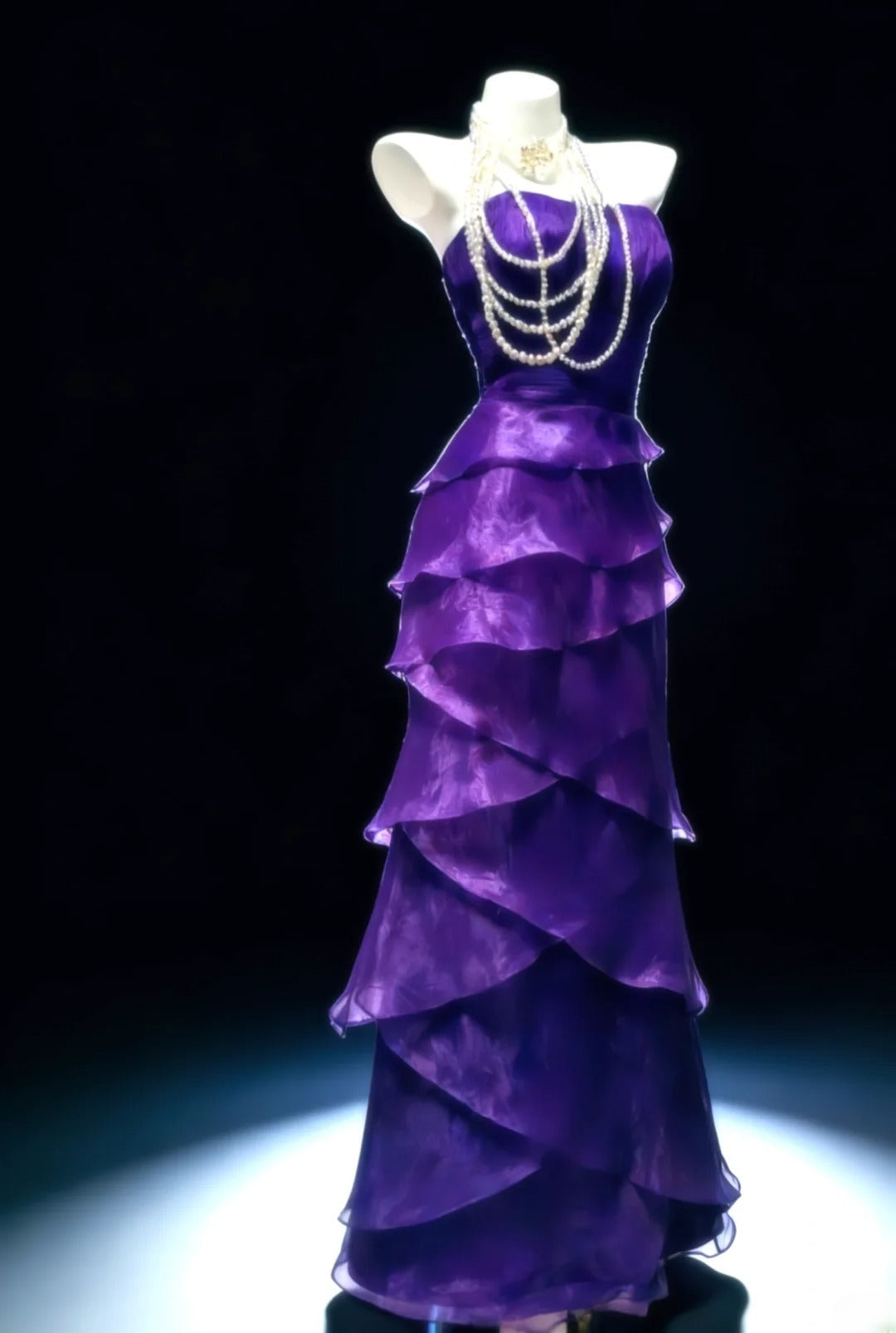 Vintage Sheath Strapless Purple Layered For Women Long Prom Dresses Senior High School 21st Birthday Outfits AS034