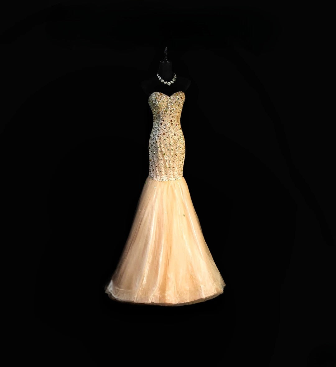 Sparkly Prom Dresses Mermaid Sweetheart Gold Tulle With Beading Long 1950s Retro Classy Party Formal Outfits RB6380