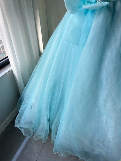 Sweet 16 Dresses Long Strapless Blue With Ruffled Ball Gown Sweet Sixteen Birthday Gown RC0404