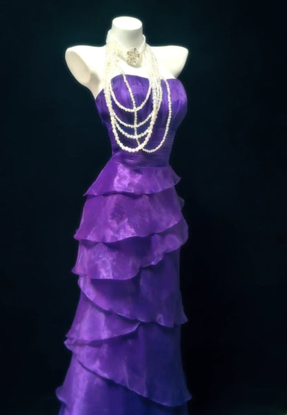Vintage Sheath Strapless Purple Layered For Women Long Prom Dresses Senior High School 21st Birthday Outfits AS034