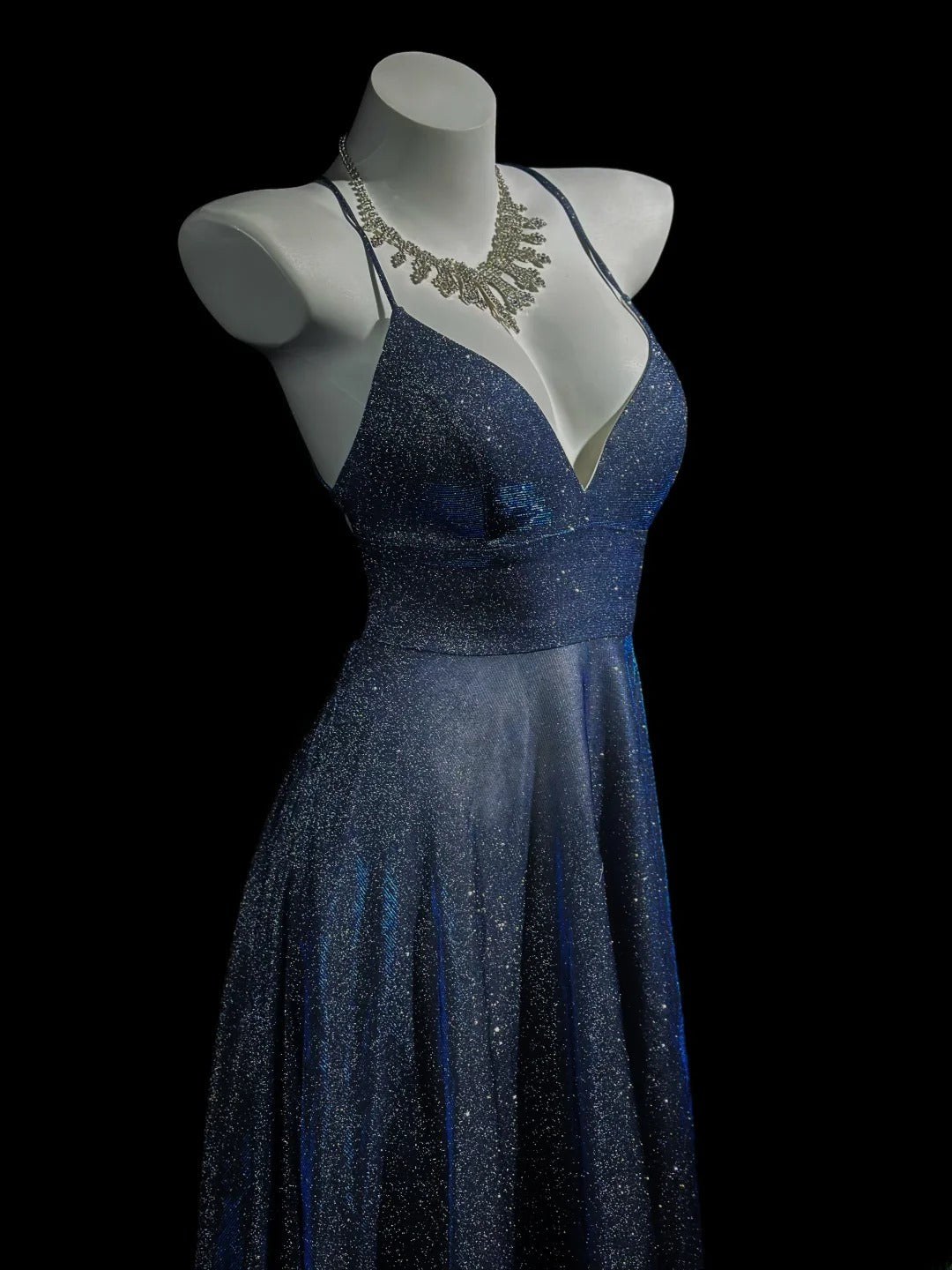 Classy Prom Dresses A line Spaghetti Strap Blue Backless Sleeveless Evening Dress Formal Outfits RB5842