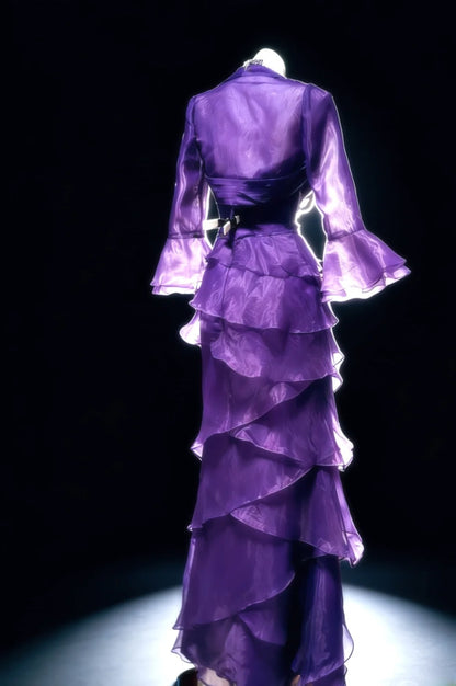 Vintage Sheath Strapless Purple Layered For Women Long Prom Dresses Senior High School 21st Birthday Outfits AS034
