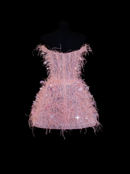 Ästhetisches kurzes Ballkleid mit Federn, Kleid zum 16. Geburtstag, Homecoming-Kleid, Cocktailkleid SA034