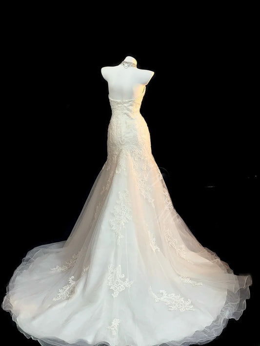 Vintage Mermaid Sweetheart Sleeveless White Lace Long Wedding Dresses RB3441
