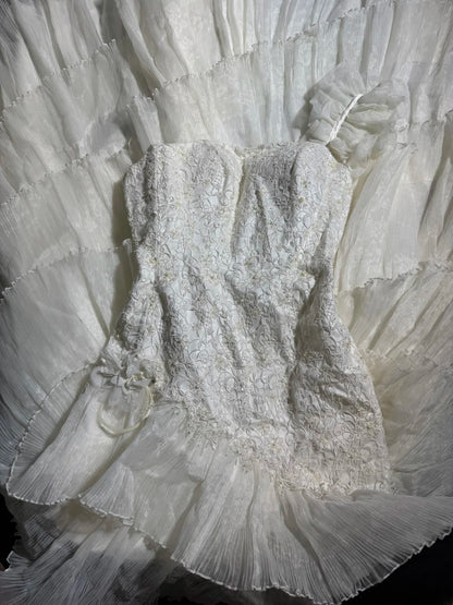 Vintage Damen Meerjungfrauenkleid, ärmellos, aus weißer Spitze, gestuftem Satin, lang, tailliert, im Stil der 1920er Jahre, AS035