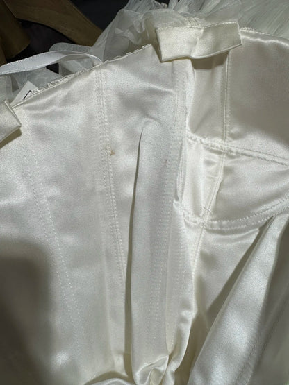 Vintage Damen Meerjungfrauenkleid, ärmellos, aus weißer Spitze, gestuftem Satin, lang, tailliert, im Stil der 1920er Jahre, AS035