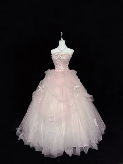 Fairy-tale Ball Gown Strapless Pink With Ruffled Lace Quince Dress Voluminous Sweet 16 Sweet Sixteen Outfits Vestido de RB7406