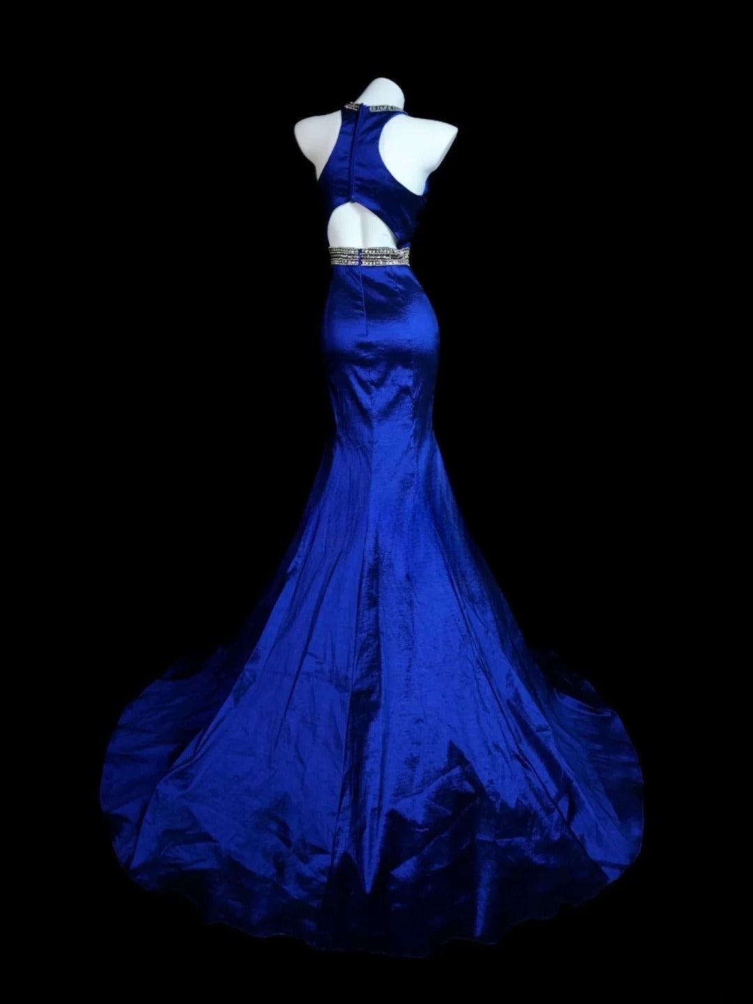 Royal Blue Prom Dress Inspo Mermaid Halter Satin Modest Floor Length Formal Party Gown RB9838