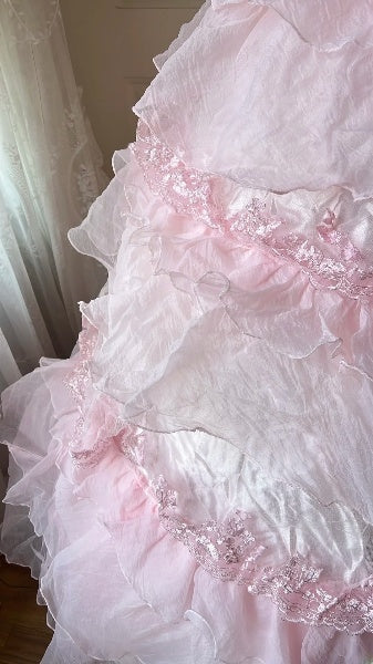 Sweet 16 Dresses Long Strapless Pink With Tiered Layers Ball Gown Sweet Sixteen Birthday Gown RC0406