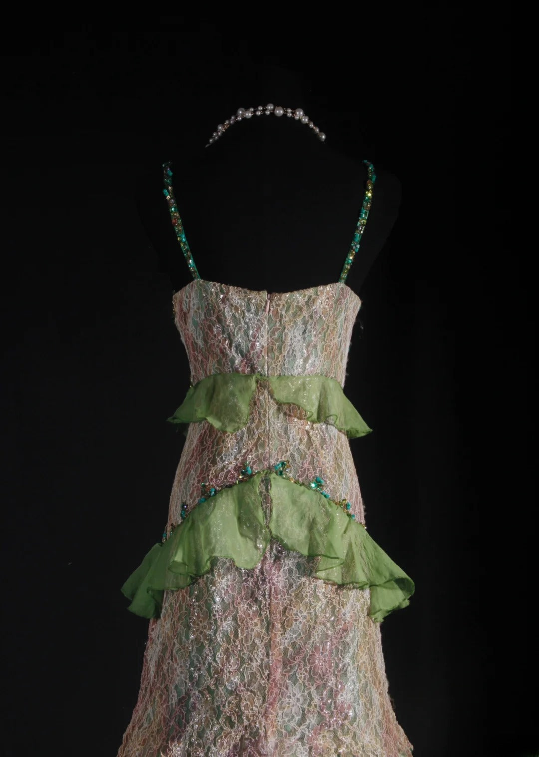 Vintage 90s Prom Dresses Women Mermaid Spaghetti Straps Green Lace Long Formal Dance Evening Party Gowns AS037