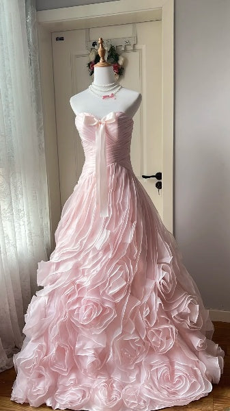 Sweet 16 Dresses Long Sweetheart Pink With Tiered Flowers Ball Gown Sweet Sixteen Birthday Gown RC0407