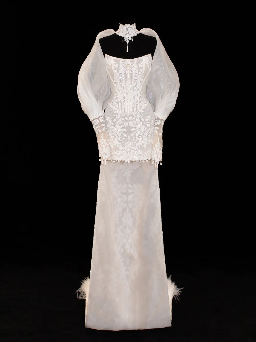 Elegantes, schlichtes Brautkleid im Meerjungfrauenstil mit Ärmeln und Cape, weiß, auch in kleinen/großen Größen erhältlich, Modell SA037